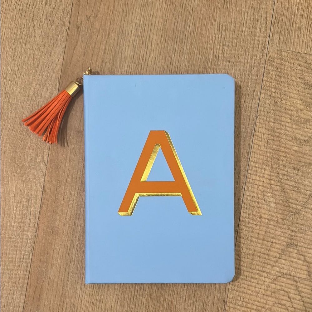 Blue Notebook with Orange Tassel and Gold Letter A